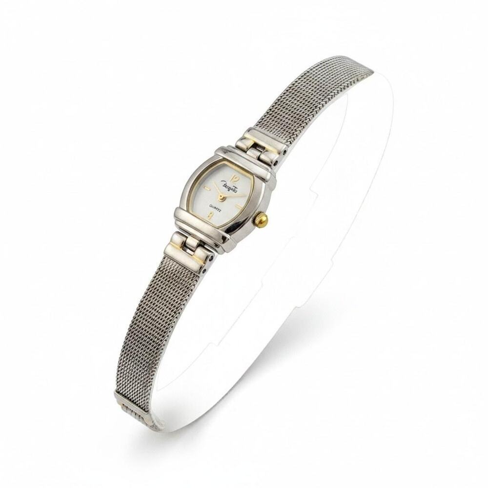 Womens Watch Cream Dial Silver Case Mesh Bracelet Stainless Steel Quartz